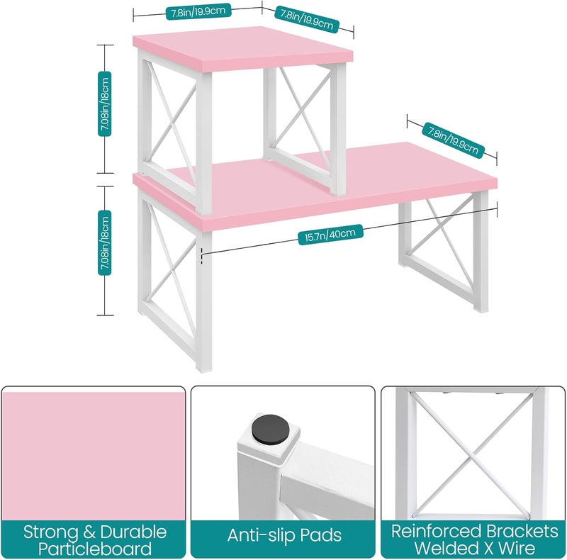 ELITEROO Desktop Shelf, 2 Tier Independent Stackable Desk Stand, Adjustable Freestanding Table Top Mini Bookshelf, Aesthetic Storage Organizers for Women/Girls/Daughter, Pink - Image 3